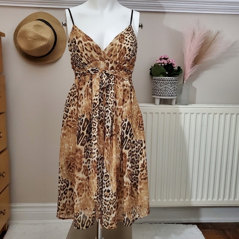 Animal Print MAJORA Pleated Tie Waist Dress- S